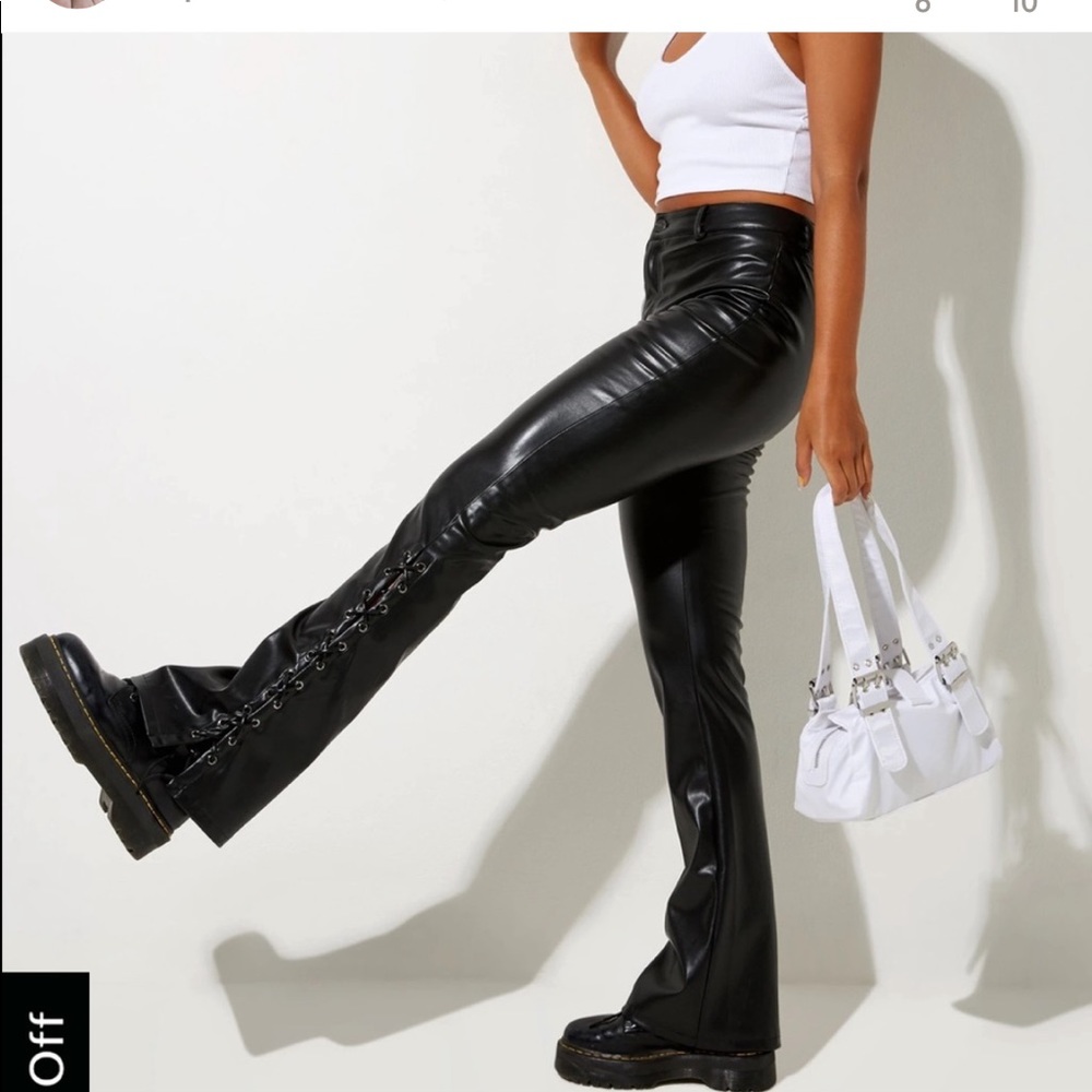 motel Rocks black leather flare pants